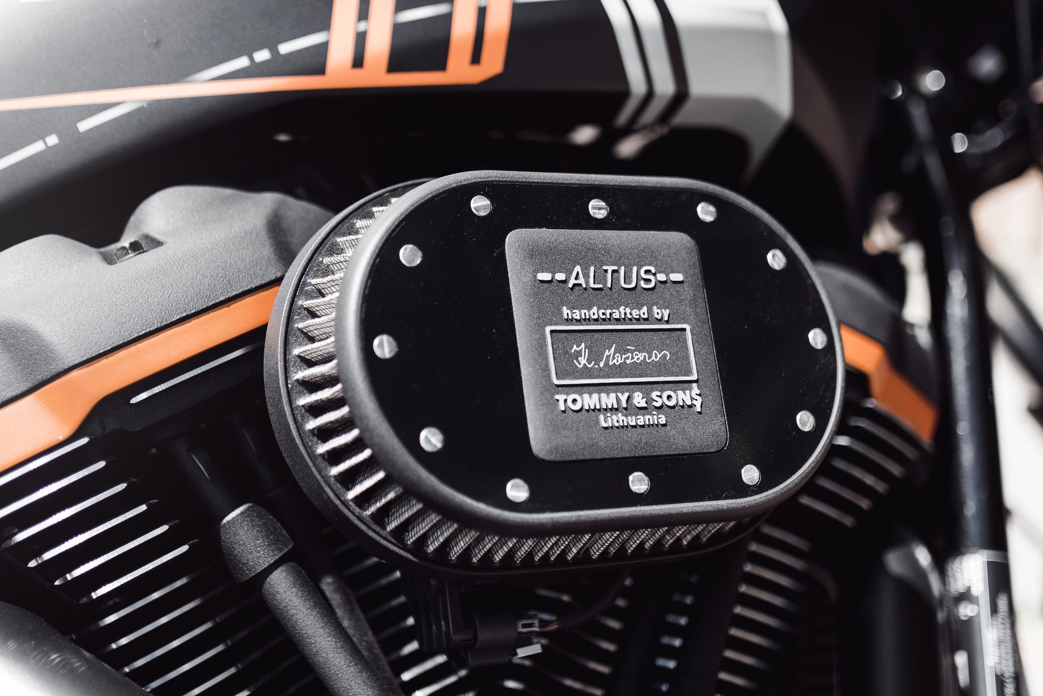 Custom individualized air filter cover for Harley Davidson Breakout made by Tommy&Sons