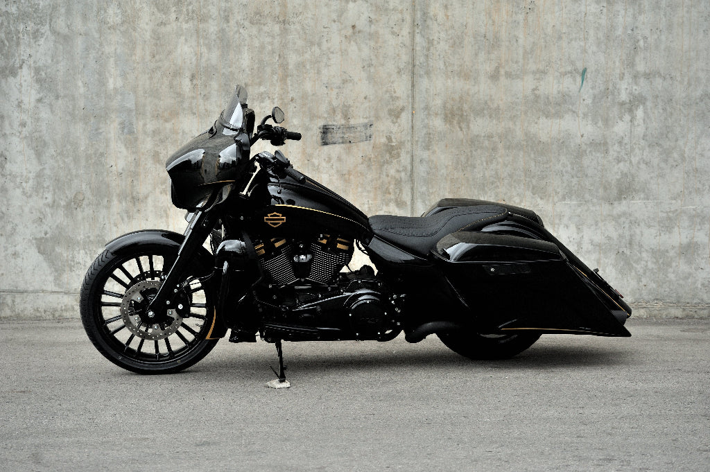 Harley Davidson Street Glide with bagger body kit pictured from right side