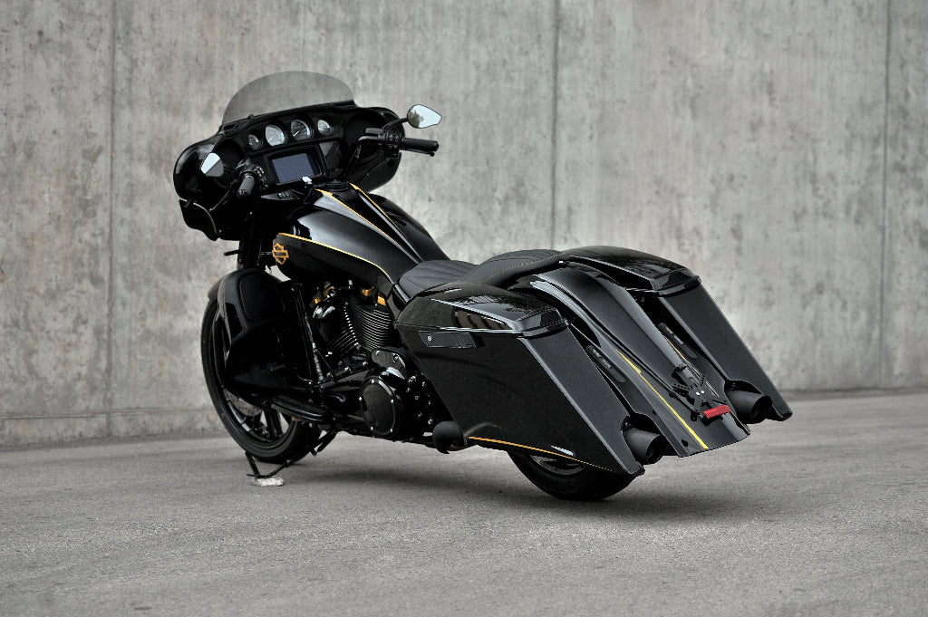 Street Glide with magnus body kit photographed from rear left side