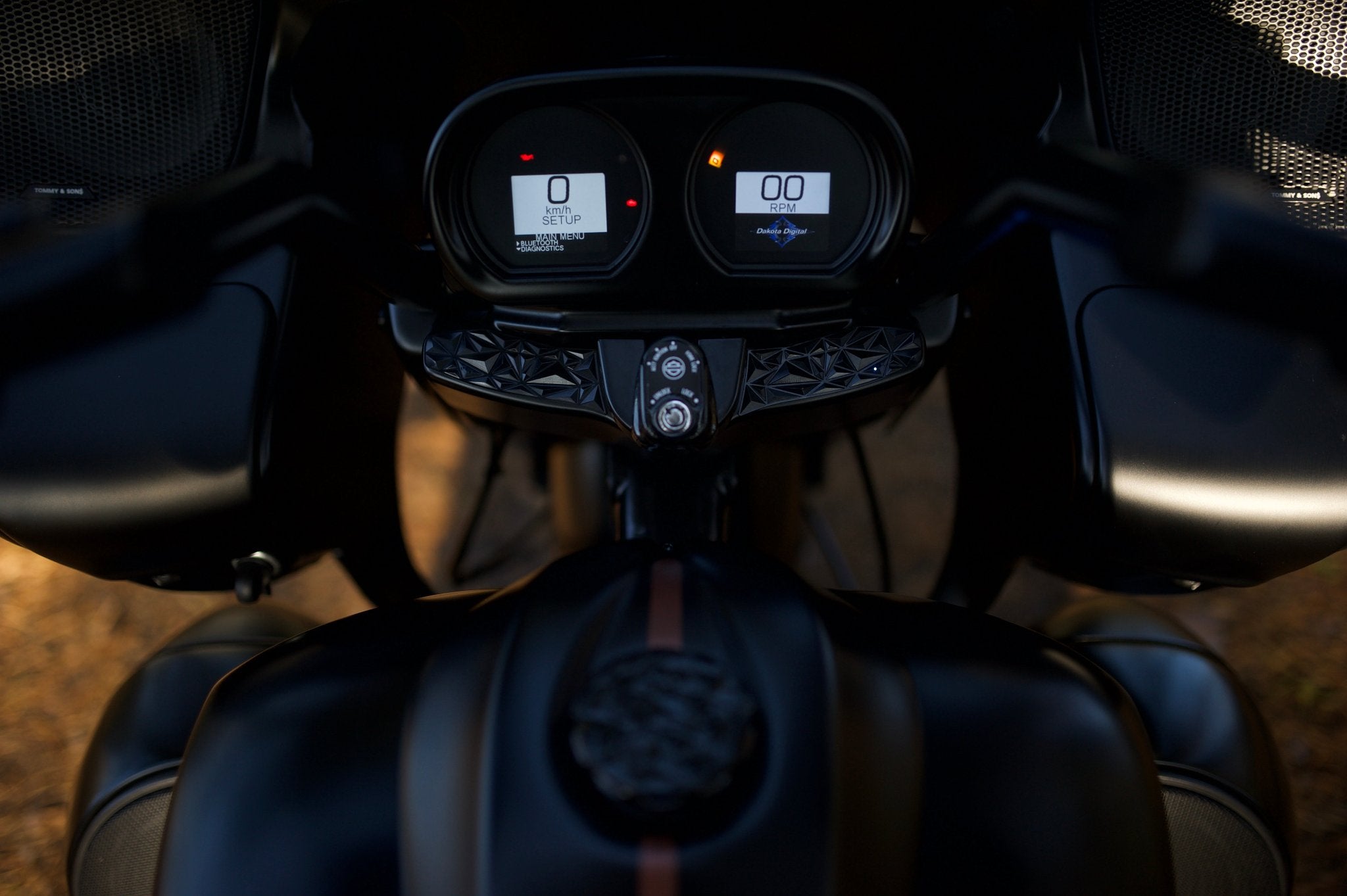 Custom Lock cover designed for Harley Davidson Road Glide with incorporated custom buttons
