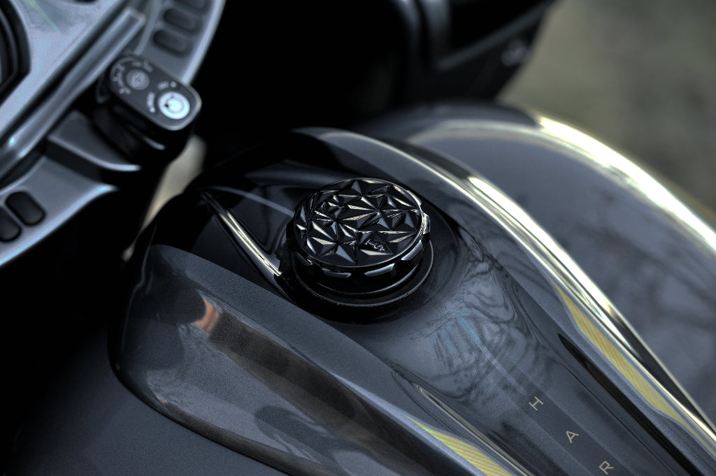 Diamond series gas cap on a harley davidson road glide