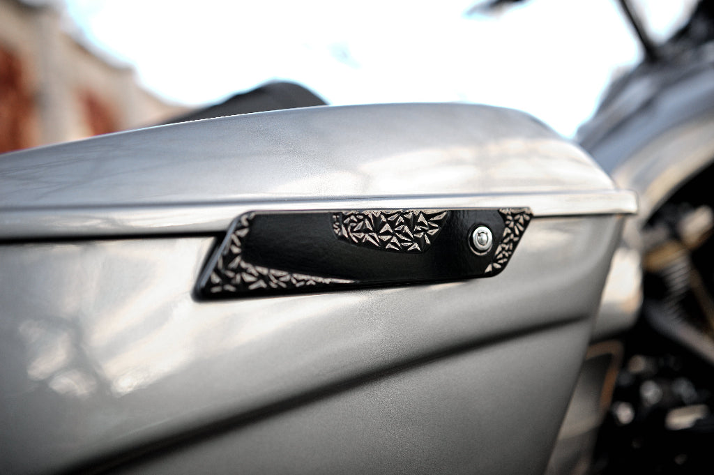 Diamond series latch covers on a harley davidson road glide