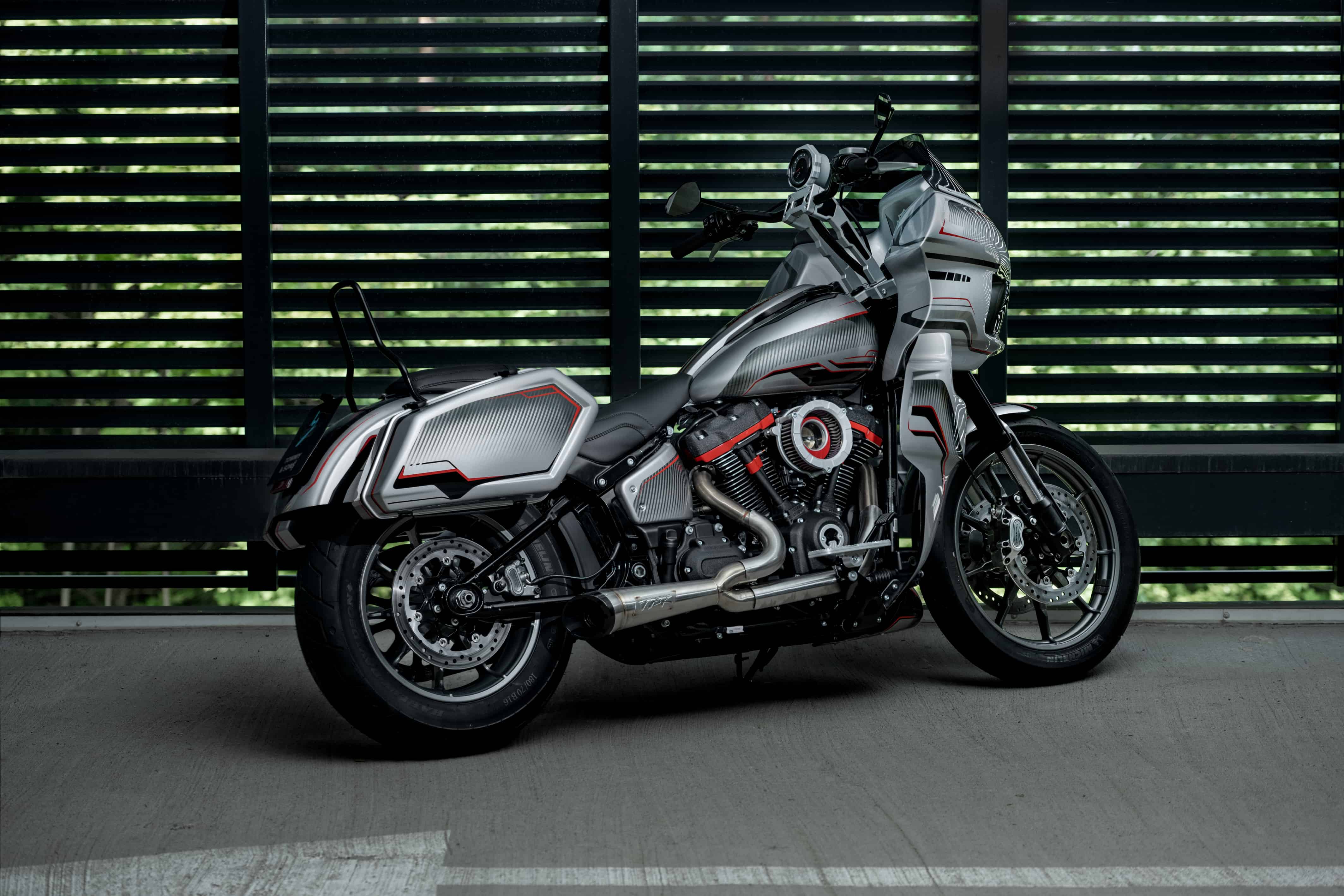 Inception series bolt on saddleabgs for Harley Davidson Softail and Dyna models perspective