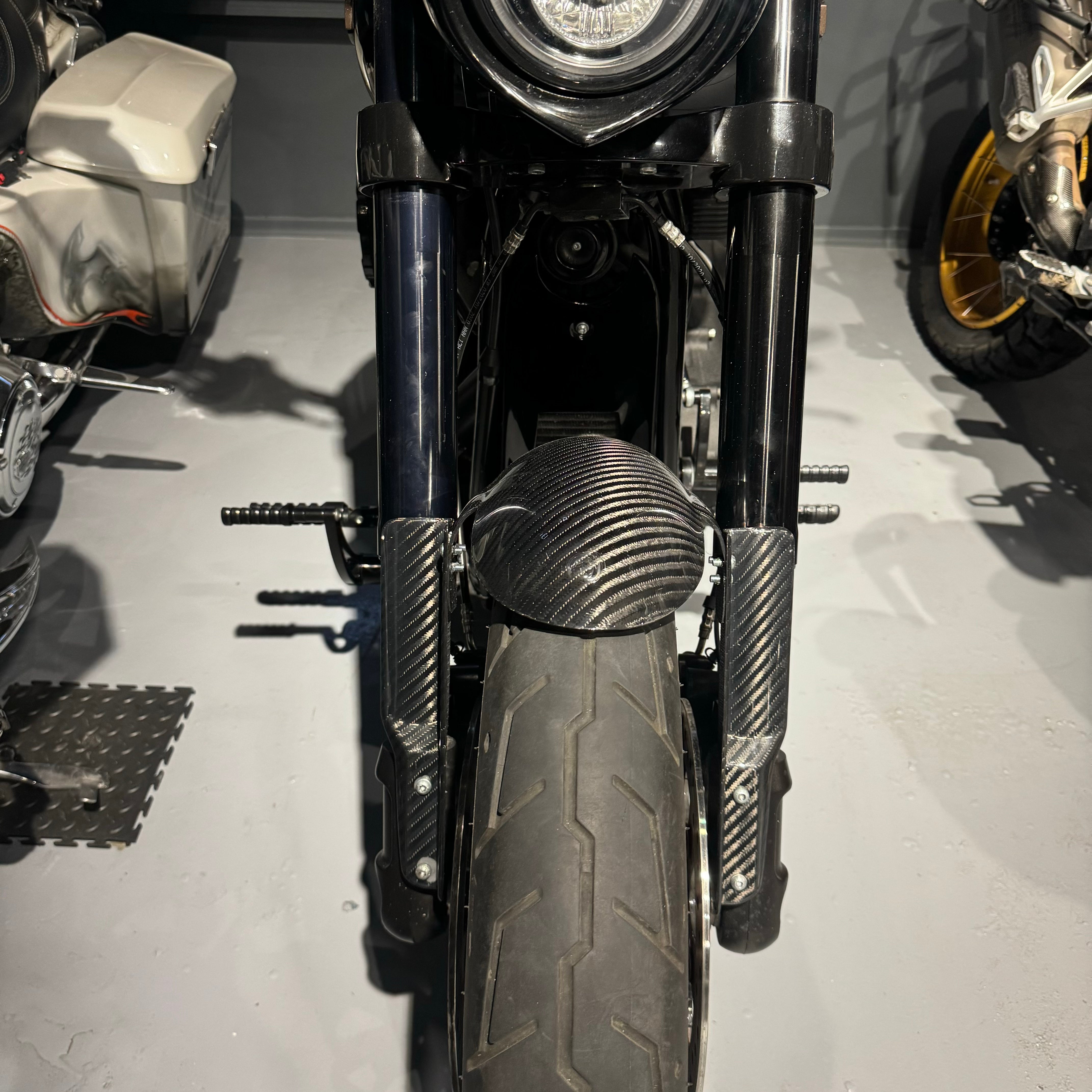 Carbon fiber front fender on a Harley Davidson Low Rider S from top