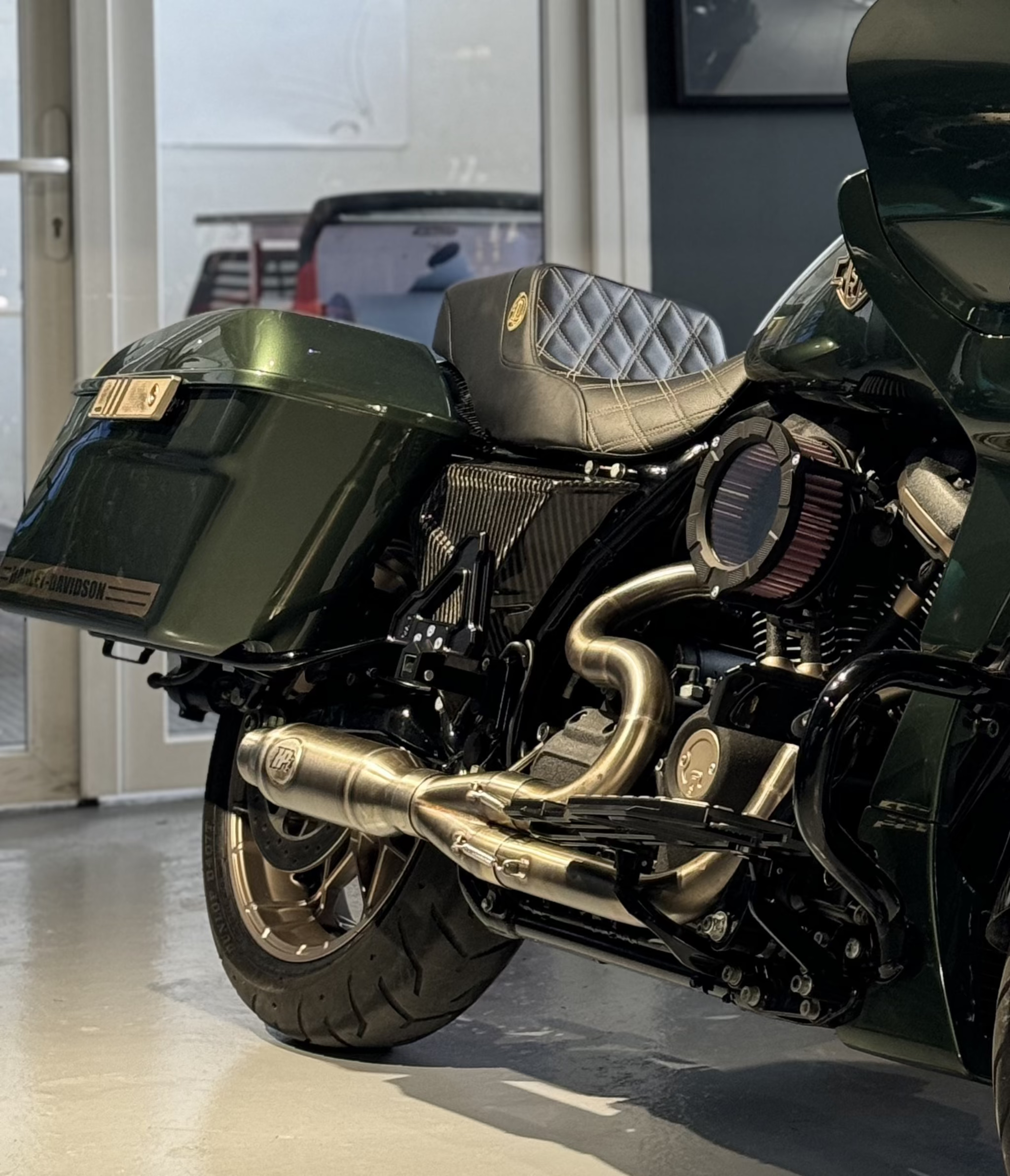 FXR Style carbon fiber side covers on a Harley Davidson Road Glide 2021