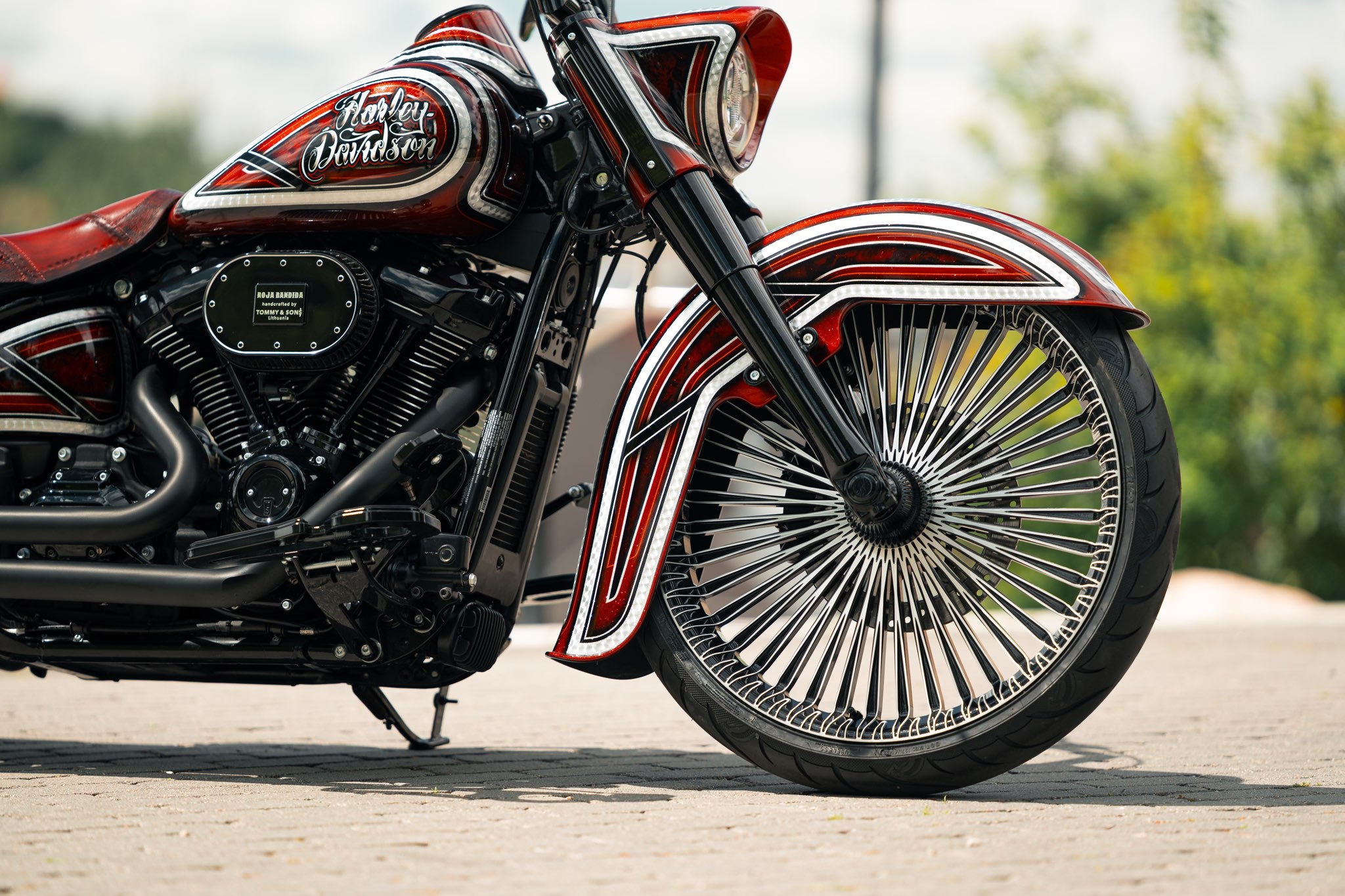 Harley Davidson chicano style softail 23" front fender on a custom wheel