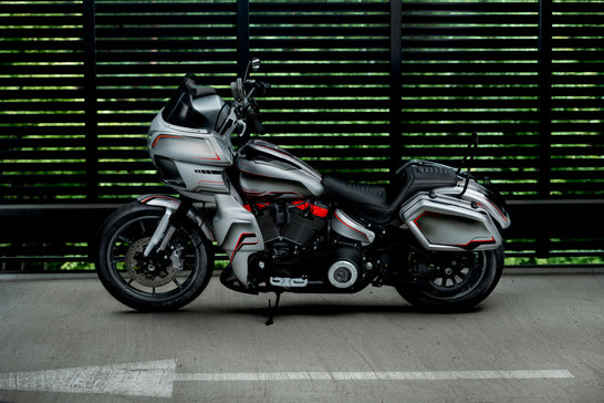 Inception series Dyna/Softail bolt on saddlebags gray side