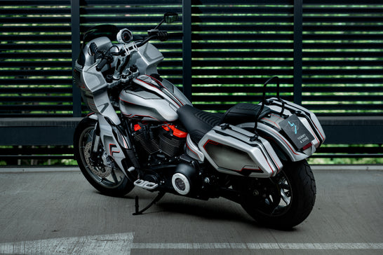 Inception series Dyna/Softail bolt on saddlebags gray perspective