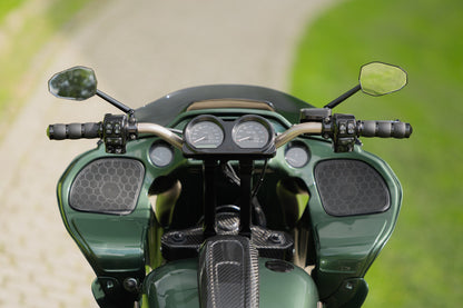 Harley Davidson Road Glide risers with instrument cluster gauge housing