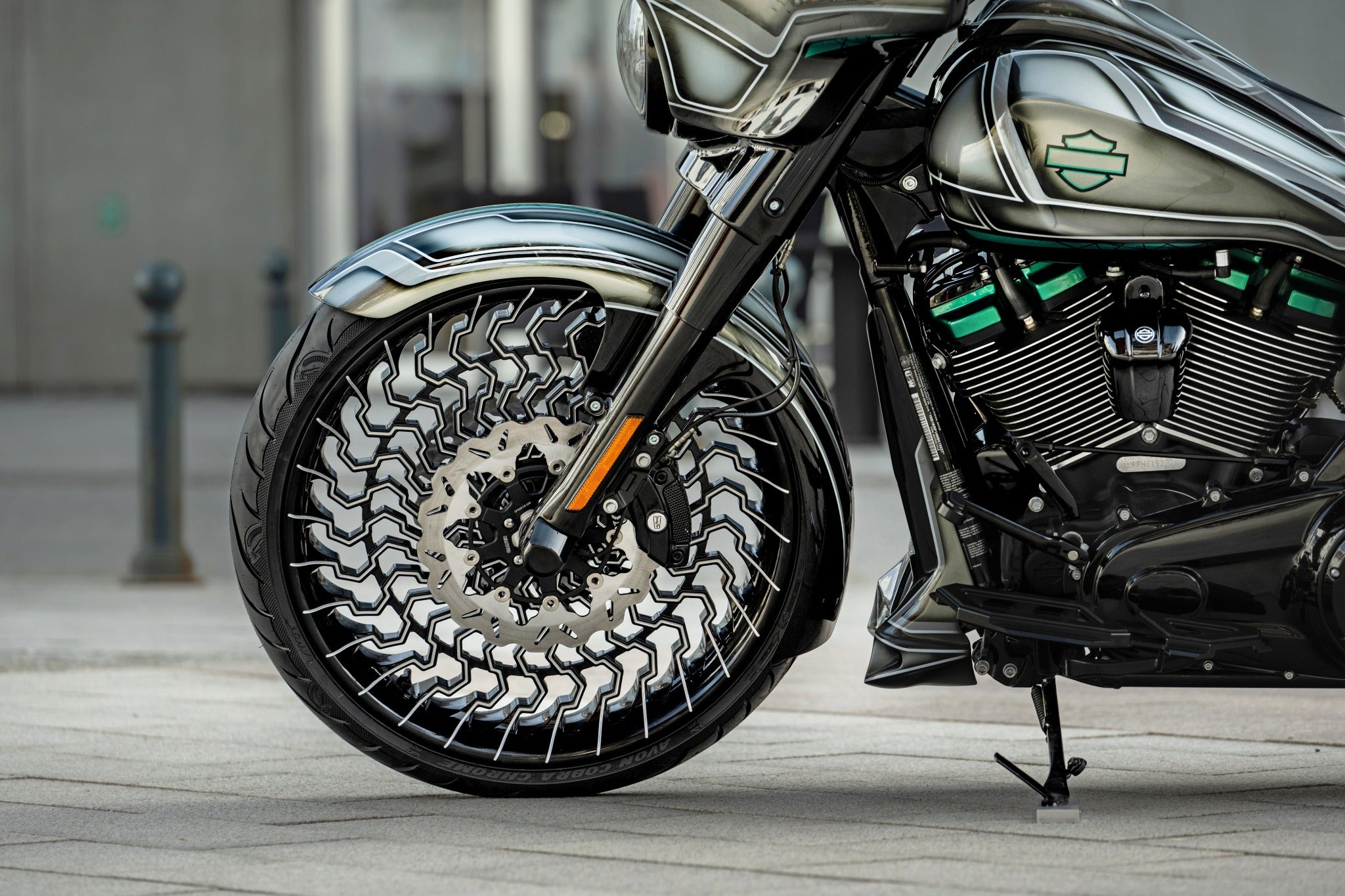 Harley Davidson Touring front axle covers on motorcycle