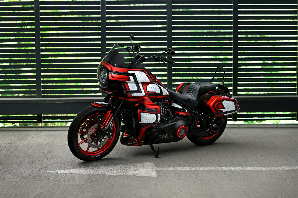 Front perspective shot of custom club-style Low Rider S FXLRS Harley Davidson.